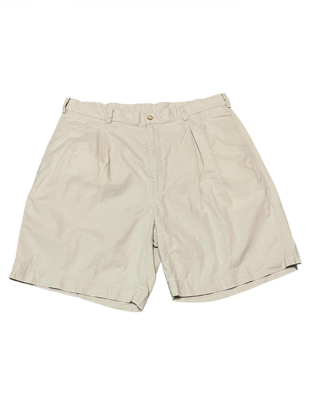 Men's VTG Adirondack by Savile Row Linen Blend Pleated Shorts Beige Khaki Sz 36